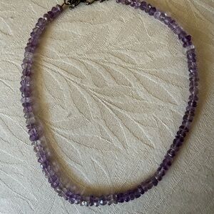 Elegant Purple amethyst rondel Beaded Necklace Sterling clasp